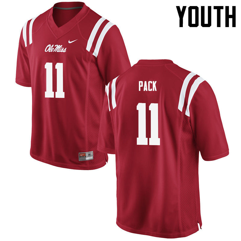 Markell Pack Ole Miss Rebels NCAA Youth Red #11 Stitched Limited College Football Jersey ABJ3758SP